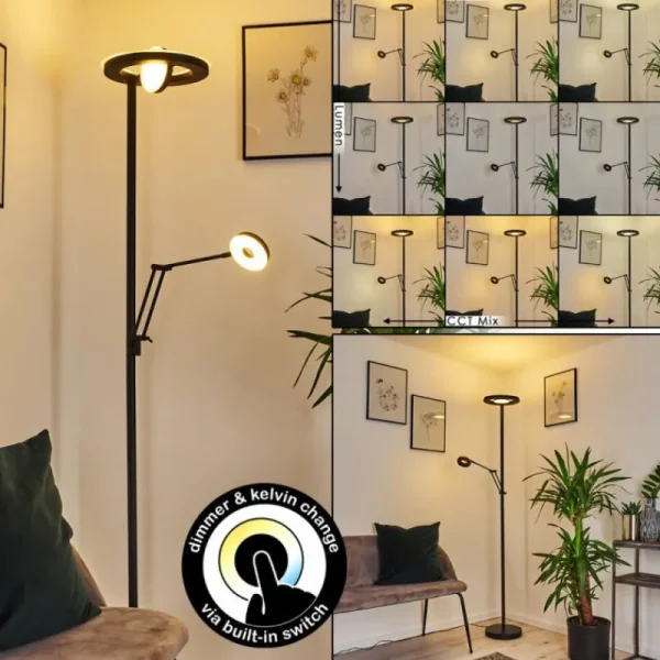 hofstein Lampadaire Rabeja LED Noir, 2 lumières* Lampes Modernes