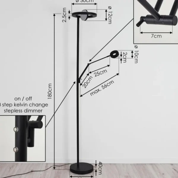 hofstein Lampadaire Rabeja LED Noir, 2 lumières* Lampes Modernes