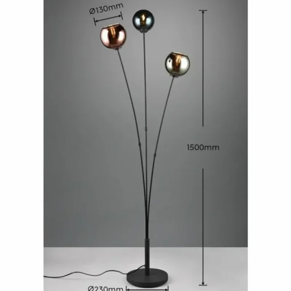 Luminaires Reality Lampadaire Reality SHELDON Noir, 3 lumières* Lampes En Verre