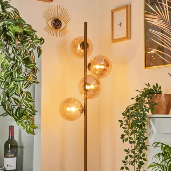 hofstein Lampadaire Remaisnil Laiton, 4 lumières* Lampes En Verre