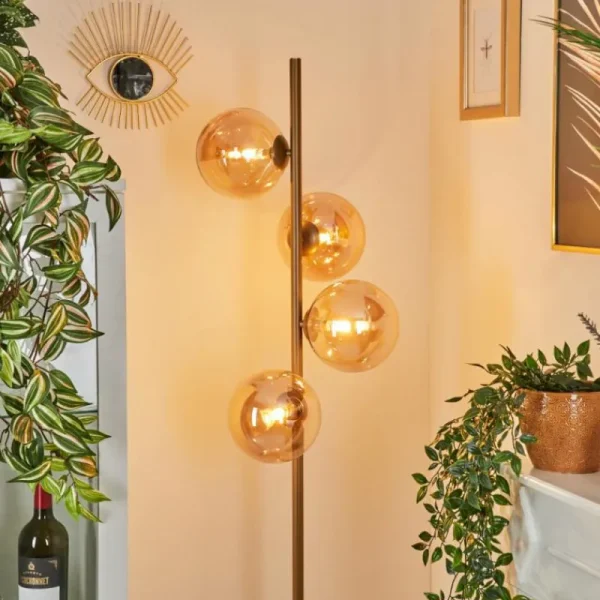 hofstein Lampadaire Remaisnil Laiton, 4 lumières* Lampes En Verre