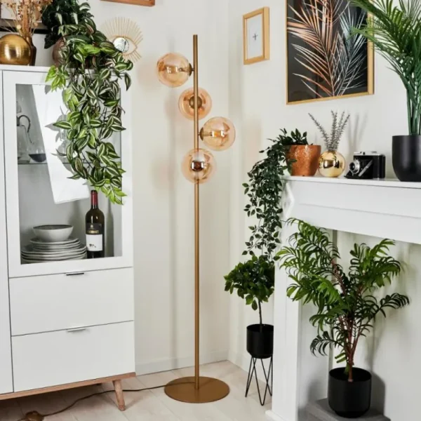 hofstein Lampadaire Remaisnil Laiton, 4 lumières* Lampes En Verre