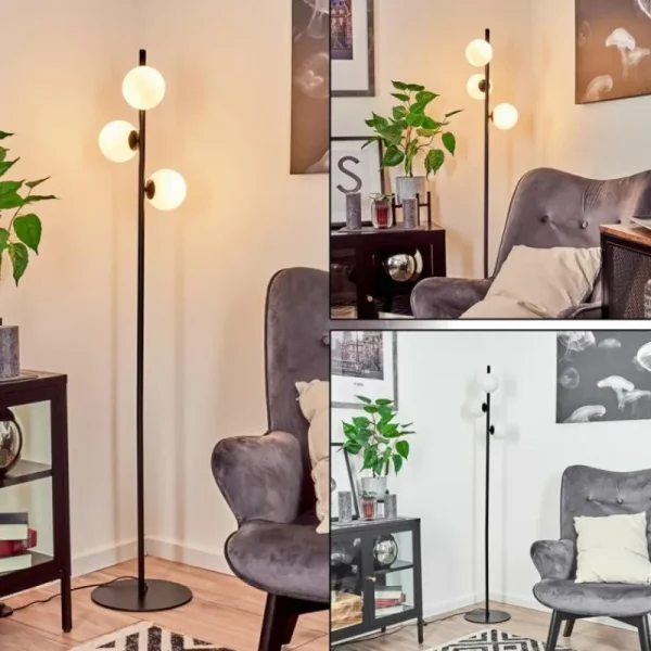 hofstein Lampadaire Remaisnil Noir, 3 lumières* Lampes En Verre