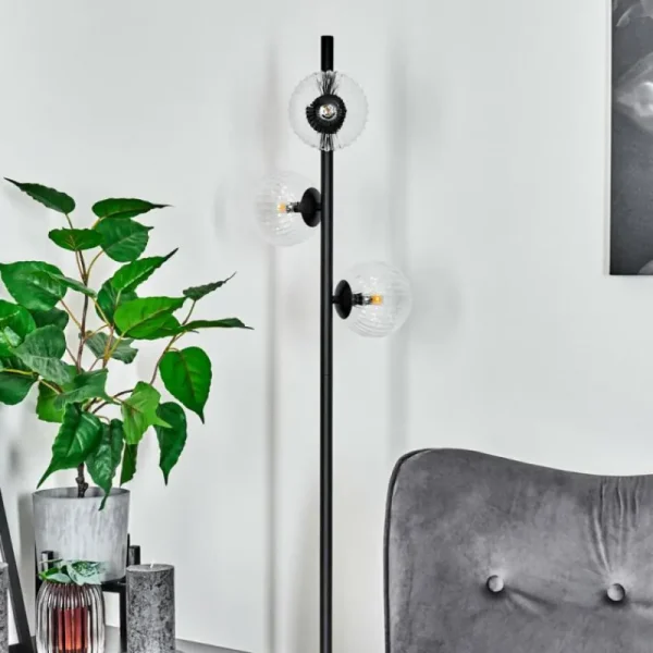 hofstein Lampadaire Remaisnil Noir, 3 lumières* Lampes En Verre