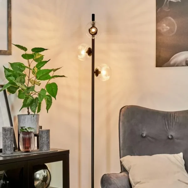 hofstein Lampadaire Remaisnil Noir, 3 lumières* Lampes En Verre