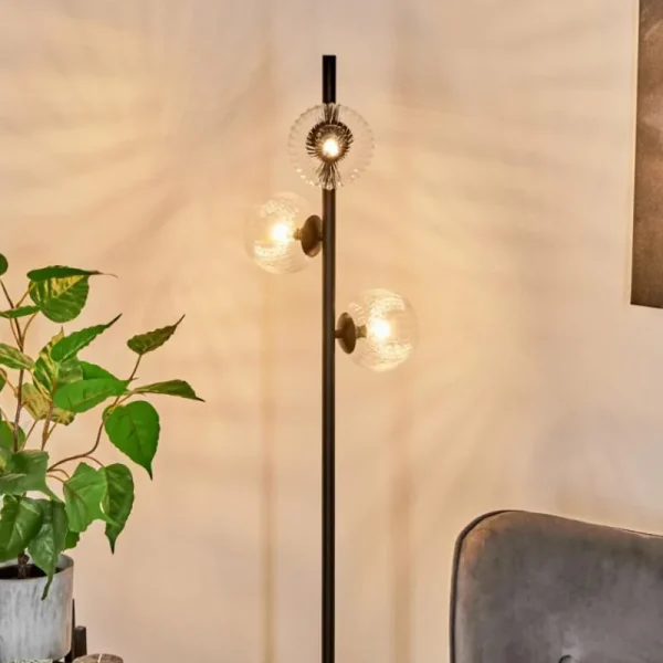 hofstein Lampadaire Remaisnil Noir, 3 lumières* Lampes En Verre