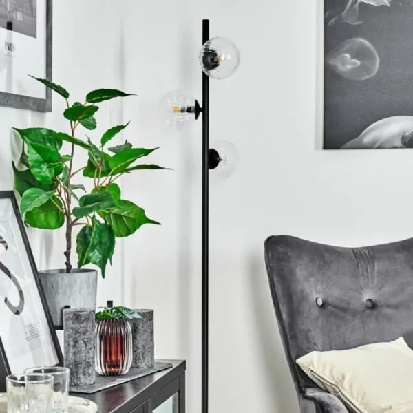 hofstein Lampadaire Remaisnil Noir, 3 lumières* Lampes En Verre