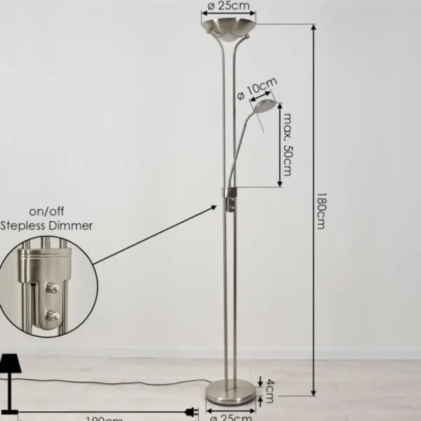 hofstein Lampadaire Rom LED Nickel mat, 2 lumières* Lampes Modernes