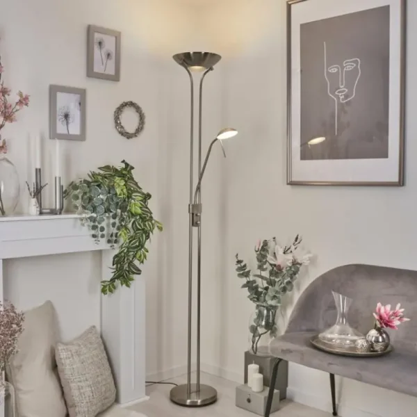 hofstein Lampadaire Rom LED Nickel mat, 2 lumières* Lampes Modernes