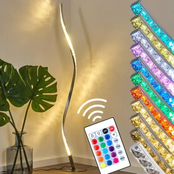 hofstein Lampadaire Saginaw LED Nickel mat, 1 lumière, Télécommandes, Changeur de couleurs* Lampes Modernes