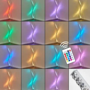 hofstein Lampadaire Saginaw LED Nickel mat, 1 lumière, Télécommandes, Changeur de couleurs* Lampes Modernes