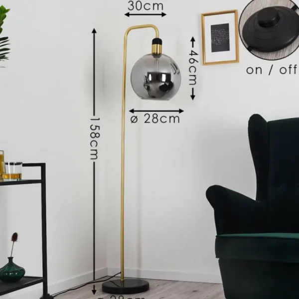 hofstein Lampadaire Tuvalu Laiton, Noir, 1 lumière* Lampes En Verre