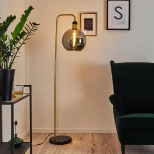hofstein Lampadaire Tuvalu Laiton, Noir, 1 lumière* Lampes En Verre