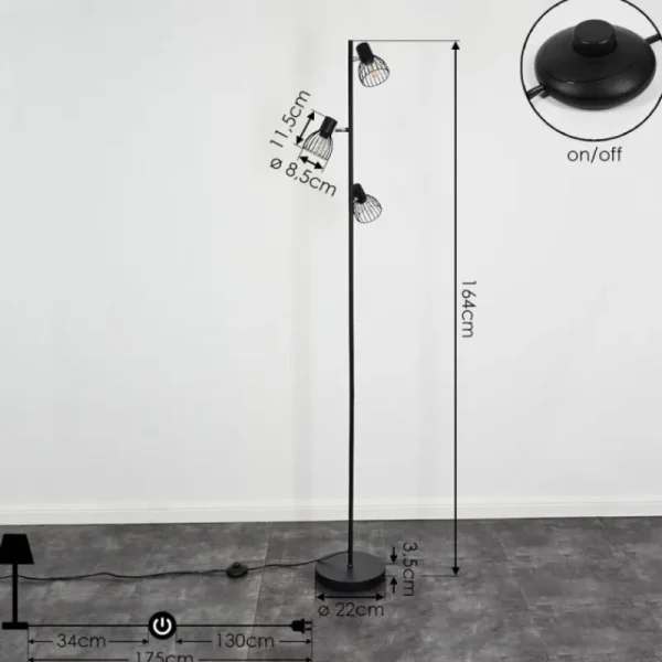 hofstein Lampadaire Verbania Noir, 3 lumières* Lampes Modernes