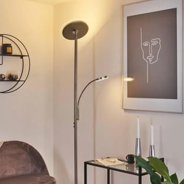 hofstein Lampadaire Wonsbek LED Nickel mat, 2 lumières* Lampes Modernes