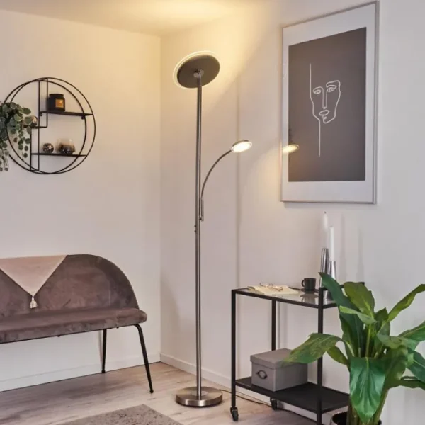 hofstein Lampadaire Wonsbek LED Nickel mat, 2 lumières* Lampes Modernes
