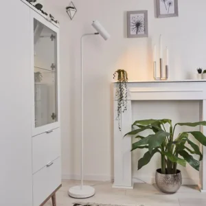 hofstein Lampadaire Zuoz Chrome, Blanc, 1 lumière* Lampes Modernes