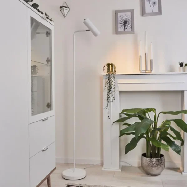 hofstein Lampadaire Zuoz Chrome, Blanc, 1 lumière* Lampes Modernes
