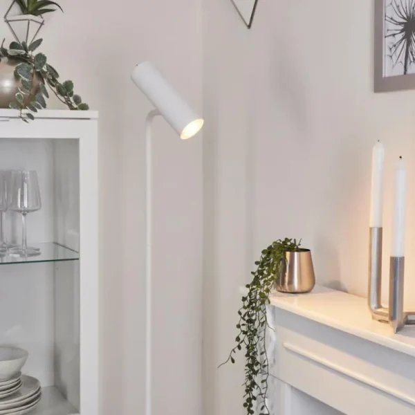 hofstein Lampadaire Zuoz Chrome, Blanc, 1 lumière* Lampes Modernes
