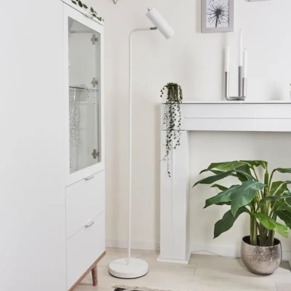 hofstein Lampadaire Zuoz Chrome, Blanc, 1 lumière* Lampes Modernes