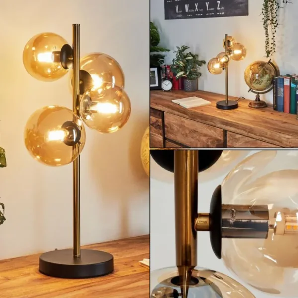 hofstein Lampe de table Alden LED Laiton, Noir, 4 lumières* Lampes En Verre