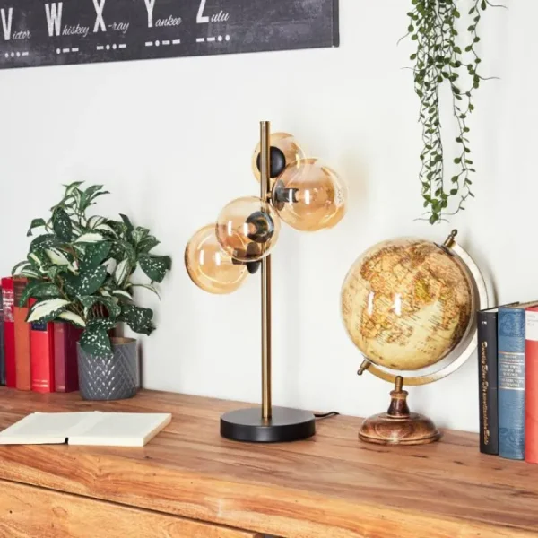 hofstein Lampe de table Alden LED Laiton, Noir, 4 lumières* Lampes En Verre