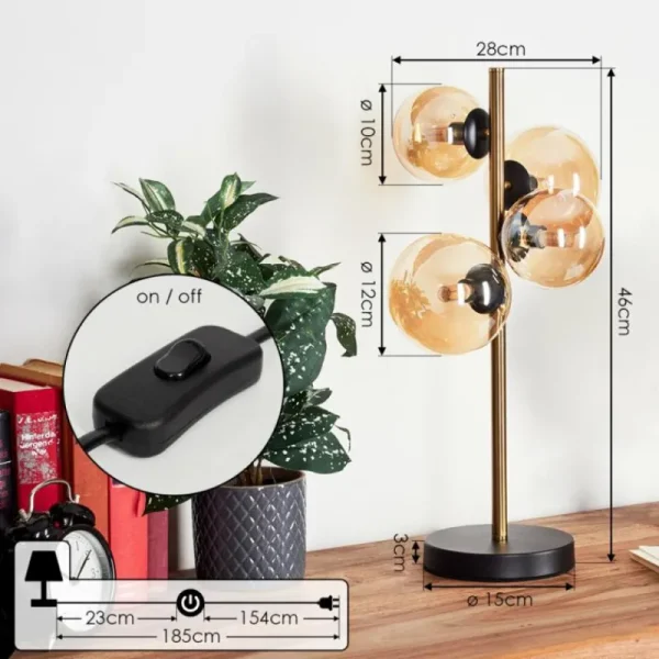 hofstein Lampe de table Alden LED Laiton, Noir, 4 lumières* Lampes En Verre