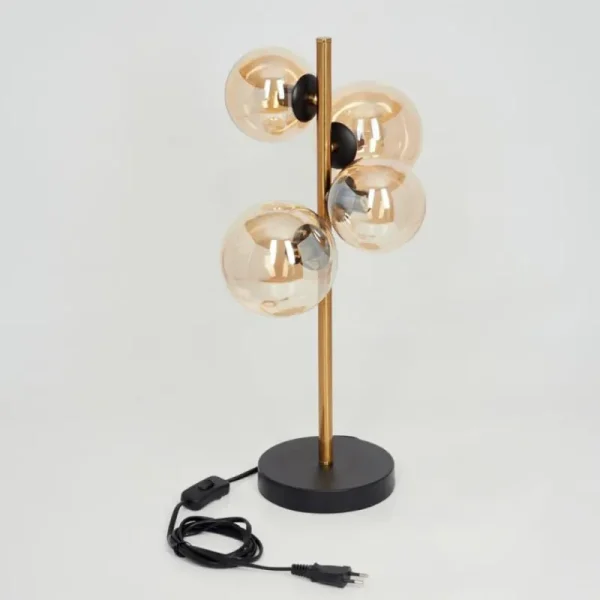 hofstein Lampe de table Alden LED Laiton, Noir, 4 lumières* Lampes En Verre