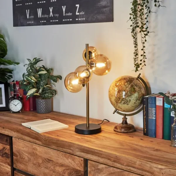 hofstein Lampe de table Alden LED Laiton, Noir, 4 lumières* Lampes En Verre