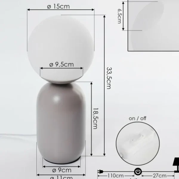 hofstein Lampe de table Alolas Gris, 1 lumière* Lampes En Verre