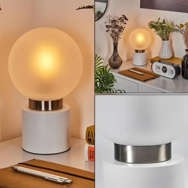 hofstein Lampe de table Flawil Nickel mat, Blanc, 1 lumière* Lampes En Verre