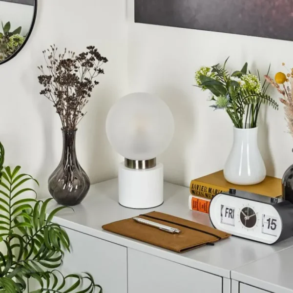 hofstein Lampe de table Flawil Nickel mat, Blanc, 1 lumière* Lampes En Verre