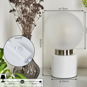 hofstein Lampe de table Flawil Nickel mat, Blanc, 1 lumière* Lampes En Verre