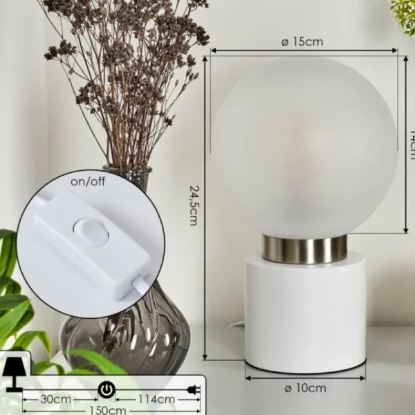 hofstein Lampe de table Flawil Nickel mat, Blanc, 1 lumière* Lampes En Verre