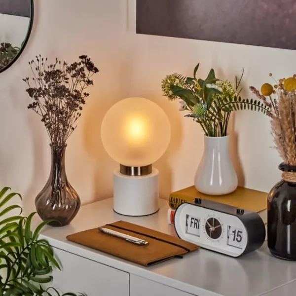 hofstein Lampe de table Flawil Nickel mat, Blanc, 1 lumière* Lampes En Verre