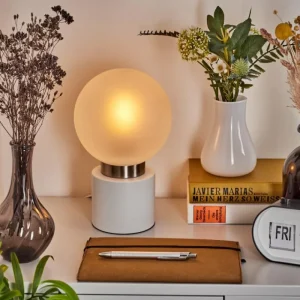 hofstein Lampe de table Flawil Nickel mat, Blanc, 1 lumière* Lampes En Verre