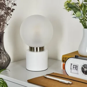 hofstein Lampe de table Flawil Nickel mat, Blanc, 1 lumière* Lampes En Verre