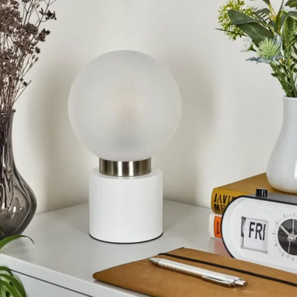 hofstein Lampe de table Flawil Nickel mat, Blanc, 1 lumière* Lampes En Verre