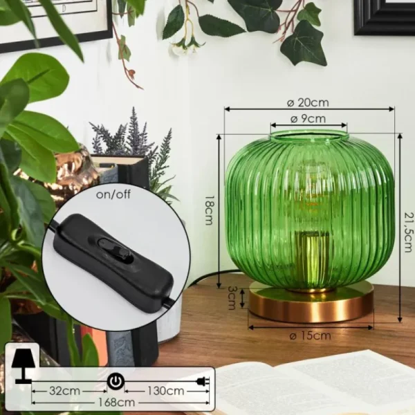 hofstein Lampe de table Goldenville Laiton, 1 lumière* Lampes En Verre