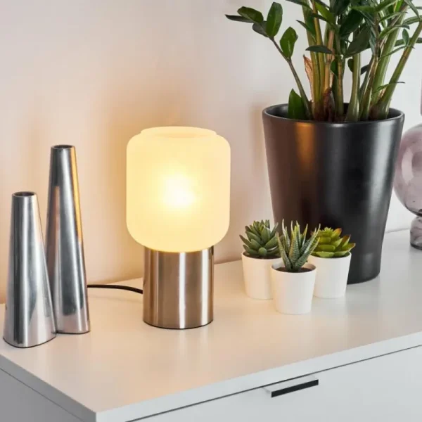 hofstein Lampe de table Keppoch Nickel mat, 1 lumière* Lampes En Verre