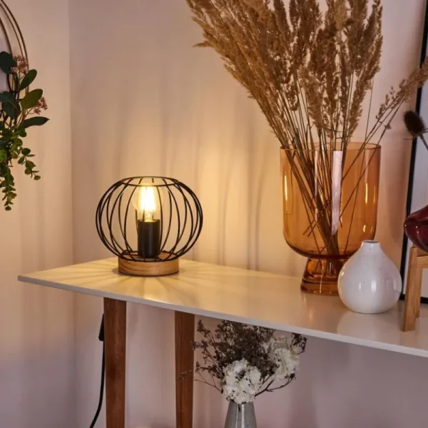 hofstein Lampe de table Refresco Bois foncé, Noir, 1 lumière* Lampes Modernes