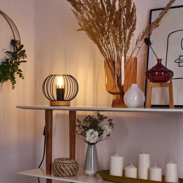hofstein Lampe de table Refresco Bois foncé, Noir, 1 lumière* Lampes Modernes