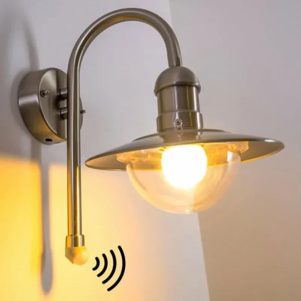 hofstein Lampe murale d'extérieur Elima Acier inoxydable, 1 lumière, Détecteur de mouvement* Lampes Modernes