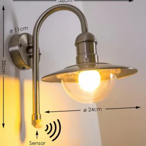 hofstein Lampe murale d'extérieur Elima Acier inoxydable, 1 lumière, Détecteur de mouvement* Lampes Modernes