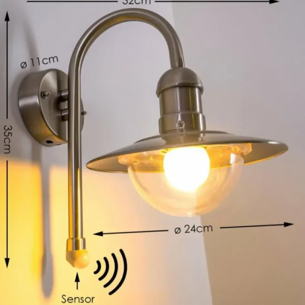 hofstein Lampe murale d'extérieur Elima Acier inoxydable, 1 lumière, Détecteur de mouvement* Lampes Modernes