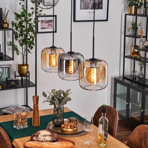 hofstein Lauden Suspension Ambre, Clair, Fumé, 3 lumières* Lampes Modernes