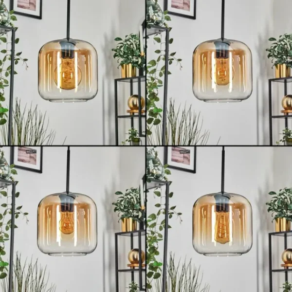 hofstein Lauden Suspension Ambre, Clair, 5 lumières* Lampes En Verre