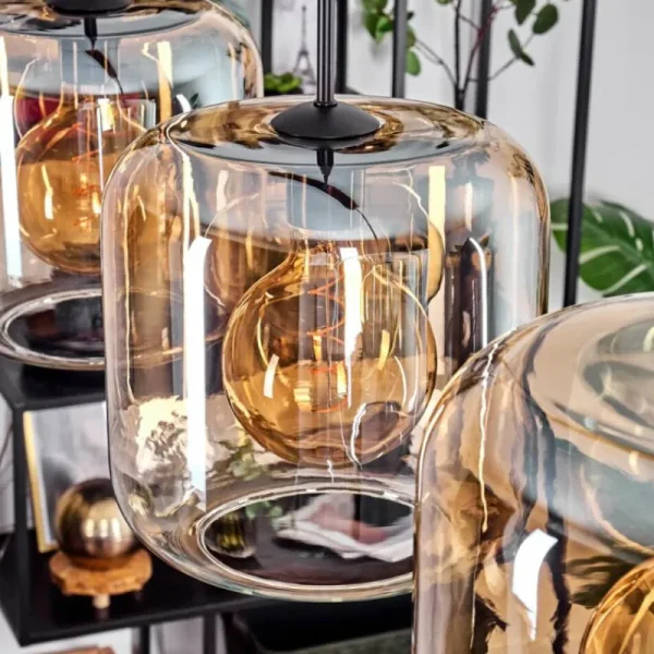 hofstein Lauden Suspension Ambre, Clair, 4 lumières* Lampes En Verre