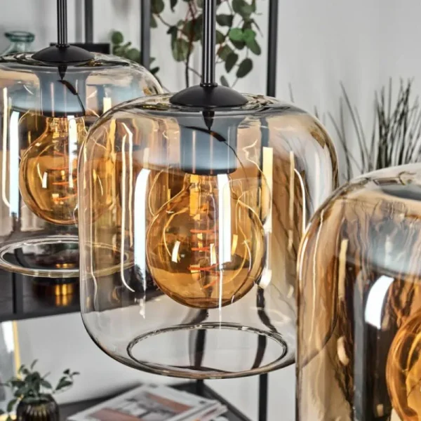 hofstein Lauden Suspension Ambre, Clair, 5 lumières* Lampes En Verre