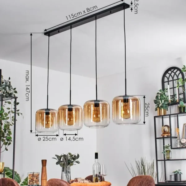 hofstein Lauden Suspension Ambre, Clair, 4 lumières* Lampes En Verre